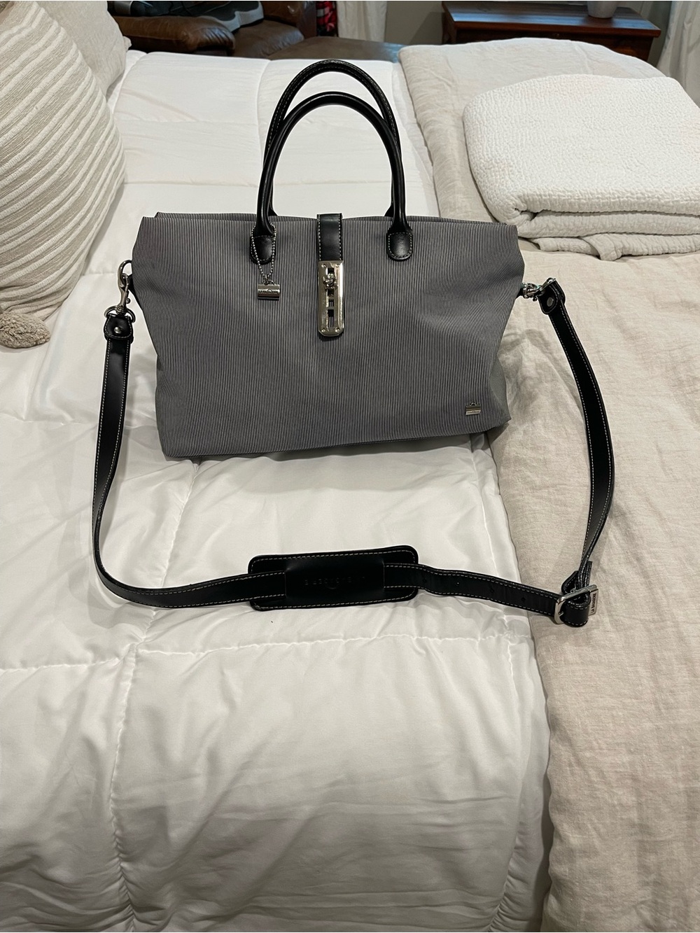 La Bagagerie Nylon & Leather Trim Handbag Shoulder Bag